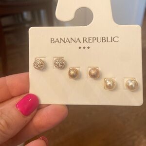 Gold Color Stud Earrings, 3 pair